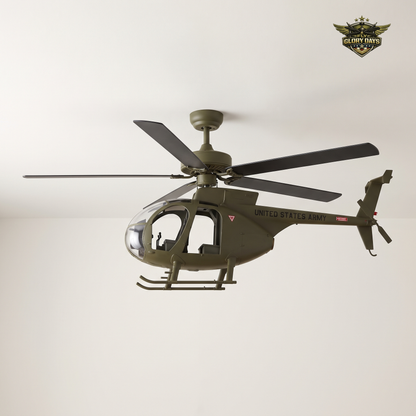 Helicopter ceiling fan side profile